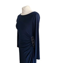 Wallis Womens Navy Side Ruched Rhinestone Occasion Jersey Midi Dress. Size UK 10