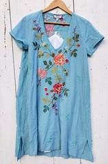 Johnny Was Workshop Adele Drape Cotton Blue Tunic Dress Women Sz S NEW