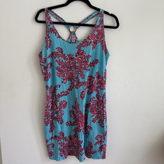 LILLY PULITZER Medium Shore Searulean Blue Red Racer Back Tank Boho Cruise Dress
