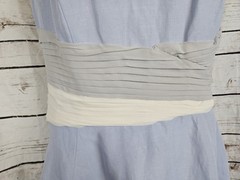 J Peterman Blue Fit & Flare Midi Dress 16 Silk Linen Cap Sleeve Pleated Waist