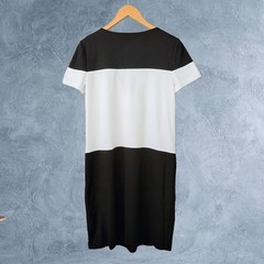 LAFAYETTE 148 Black White Colorblock Jersey Short Sleeve Shift Dress Size Medium