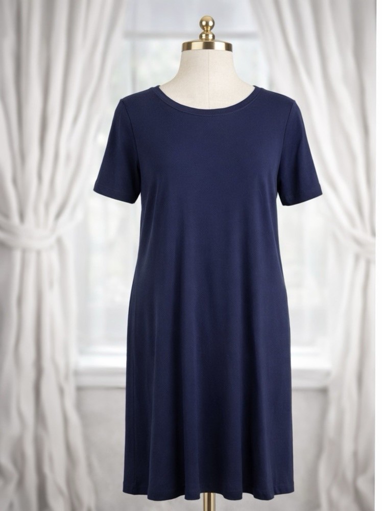 Isaac Mizrahi LIVE Luxe Pima Cotton Stretch Knit Casual T-Shirt Dress Navy XL