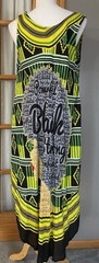NF Graphic Shift Dress Women’s Free Size Black Yellow Rounded Hem Beach Resort