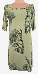 Wahine Toa Rayon Short Dress Womens S Black Green Hawaiian Design