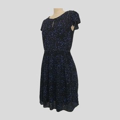 Comptoir Des Cotonniers Blue Black Geometric Cap Sleeve Mini Dress Womens 38 S