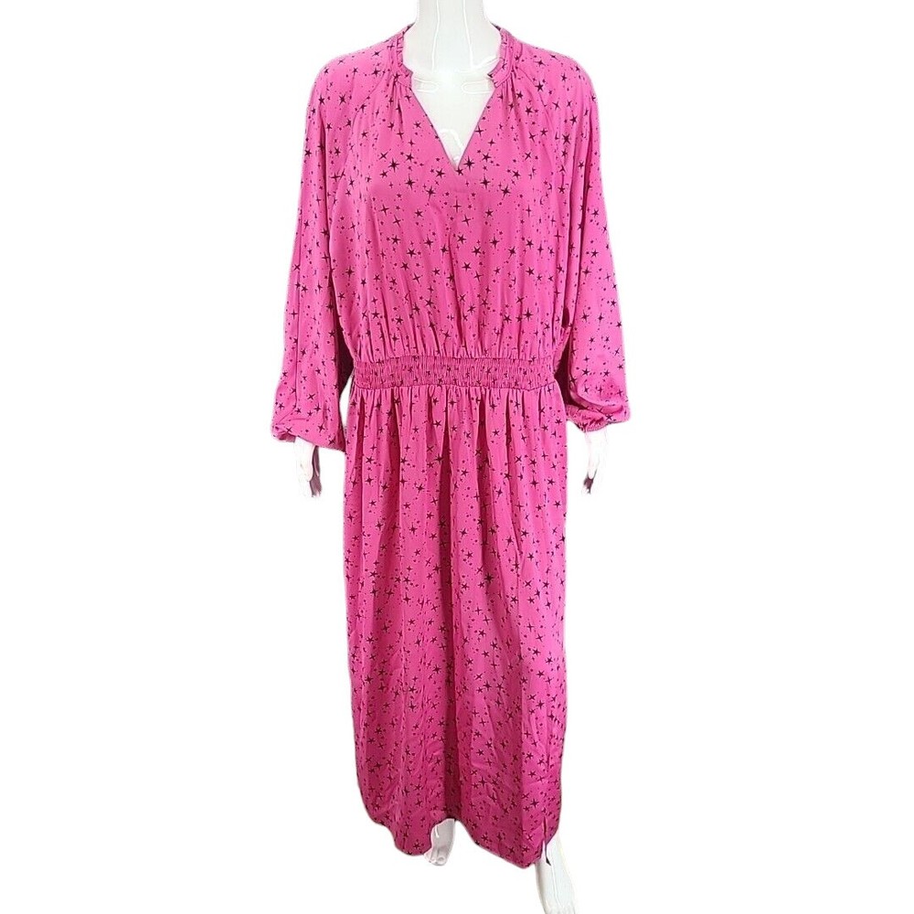 Candace Cameron Bure Star Printed Maxi Dress w Side Slit 1X Plus Sz Fuchsia Top