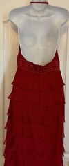 Vintage DAVE & JOHNNY 80’s Red Silk Halter Tiered Rhinestone cocktail dress 9/10