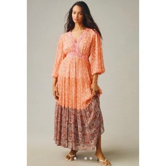NWT❤️Anthro Maeve Long-Sleeve Sheer Printed Maxi Dress szSP
