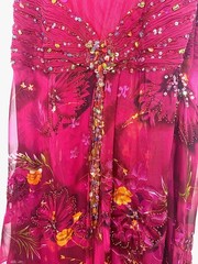 SUE WONG Nocturne Floral Embellished Bead Tassel Ruched Silk Tiered Gown Dress 4
