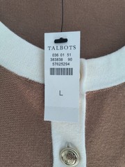 NWT Talbots Tipped Sweater Knit Shift Dress Cafe/Ivory Gold Buttons Size Large