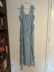 Pastel Blue Maxi Dress Size XL Slit, Ruffles, Croquette Girl, Soft, Baby Shower