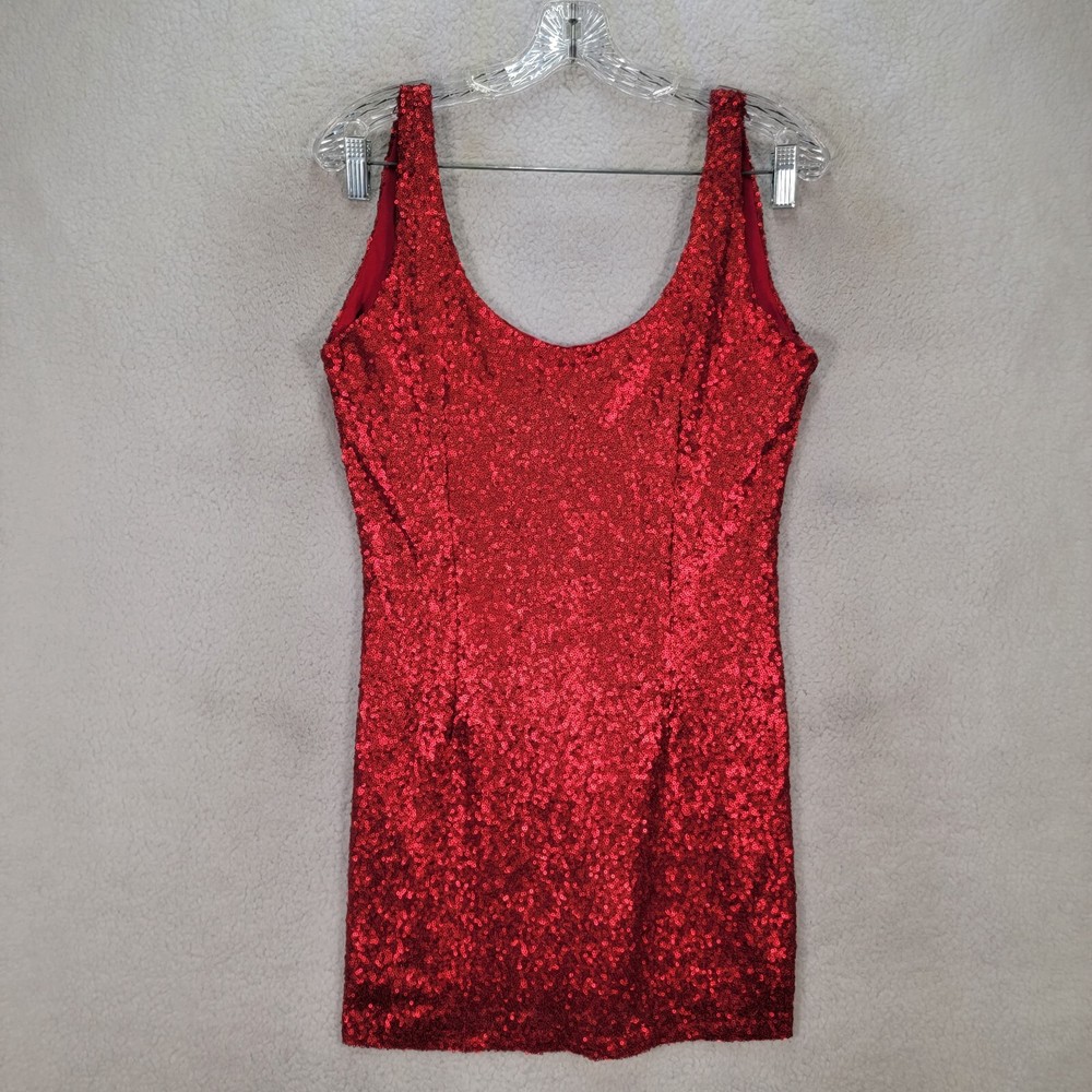 Tobi Womens Dress Size S Red Sequins Scoop Neck Back Clubwear Sexy Micro Mini