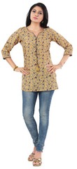 Kurtis Women Cotton Yellow Floral Indian Kurti Tunic Kurta Shirt Dress DKS15