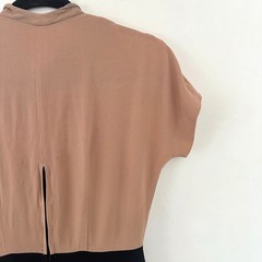 vintage 1940s colorblocked rayon dress rhinestone button 30s 40s S