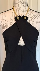 BCBGMAXAZRIA Halter Midi Dress Black Gold Chain Cutout 2 NWT