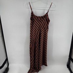 A New Day Brown Black Stripe Midi Slip Dress Spaghetti Strap Asymmetrical Size S