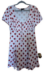 Sweet Society Dress Women XL Pink Strawberry Pinup Milkmaid Pockets CherryGirl