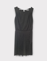 Black Fringe Cocktail Dress Sleeveless Tassel Gatsby 20s Sash Detail Sz 4