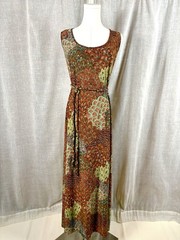 Perception Y2k Maxi Dress With Braided Belt Exotic Feather Print Packable Sz XL
