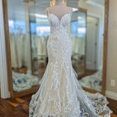 Mermaid Spaghetti Straps Prom Dresses Lace Appliques Sleeveless Bridal Gowns
