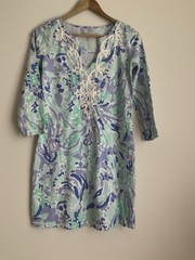 Lilly Pulitzer Embroider Floral Applique Marina Lilac Nice Ink Preppy Beach XS