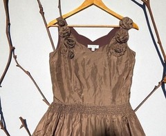 Chloe Silk Rosette Dress EU 38 US 4 Brown Fit Flare Designer Fairy Cocktail