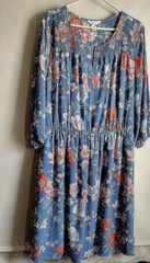 Cj Banks blue floral polyester elastic waist 3/4&Prime; sleeve dress size:XLG
