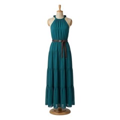 Forever 21 Teal Tiered Halter Maxi Dress with Belt, Size M
