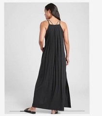 Athleta Hayes Pleated Cami Strap Maxi Dress Black 1X Pockets