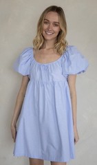 THINGS BETWEEN WOMENS SKY BLUE JUNIE MINI BABYDOLL PUFF SLEEVE DRESS SZ M NWOT