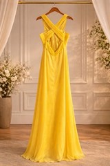 Riva Designs Vibrant Yellow Cross-Back Gown Size 2 NWOT