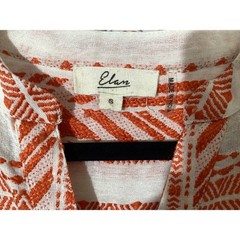 Elan Orange White Embroidered Tiered Mini Dress Boho Bell Sleeve Small