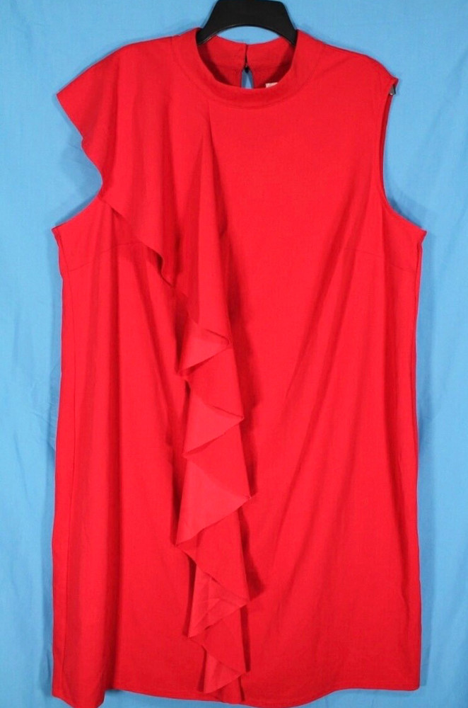 CATO Vibrant Red ASYMMETRIC RUFFLE SLEEVELESS COCKTAIL Shift Dress Sz 22/24W