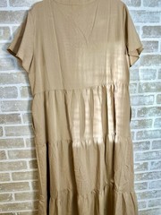 KIRUNDO Tan Solid Button-Front Midi Shirt Dress V-Neck Flutter Sleeve XL