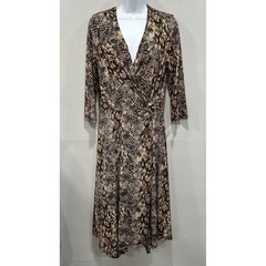 Ronni Nicole Midi Dress Womens 10 Black Taupe Animal Print Stretch Pull Over NWT