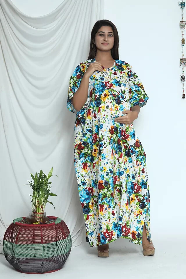 Indian Vintage 100% Cotton Long Beach Maxi Kaftan Dress One Size Caftan Kimono