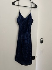 The Vintage Shop Navy Blue Velvet Midi Slip Dress
