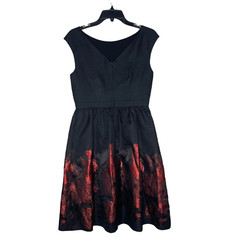 Cynthia Steffe Dress Sleeveless Fit & Flare Pockets Red Black Metallic Size 6