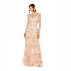 Mac Duggal 9237 Blush Hi Neck Embellished Tiered Gown Size 14 $698
