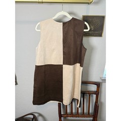 Miou Muse Womens Brown Cream Colorblock Faux Suede Checkerboard Mini Dress M NEW