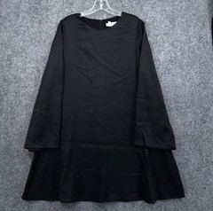 Banana Republic Tiered A-line Dress Womens Medium Black Long Sleeve Wool Blend
