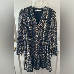 Marie Oliver Velma Belted Animal-Print Flounce Mini Dress XXL