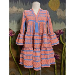 Devotion Twins Embroidered Orange Chambray Blue Embroidered Mini Dress XS