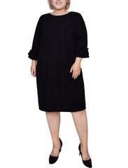 NY Collection Women&rsquo;s 3/4 Length Sleeve Textured Knit Dress Black Plus Size 3X