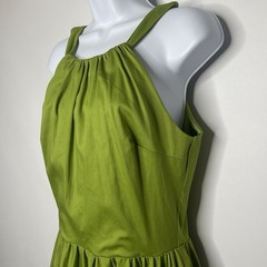 Pinup Couture Harley Swing Dress Size M Green Olive Sateen Sundress Laura Byrnes