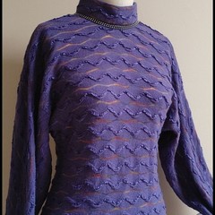 Vintage 80s Purple Long Shift Dolman Sleeves Dress with Texture