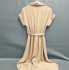 BLU PEPPER NWT Collared Button Down Belted Mid Dress CR2250 Tan Sz M