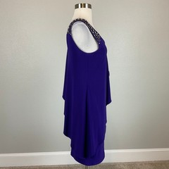 Betsy & Adam Purple Cocktail Dress Beaded One Shoulder Ruffle Mini Sheath Size 4