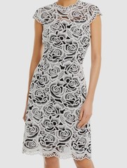 Teri Jon by Rickie Freeman Womens White Scroll Floral Lace Sheath Dress Size 14