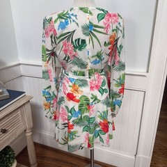Jealous Tomato Womens Tropical Floral Wrap Mini Dress White Red Green Sz S